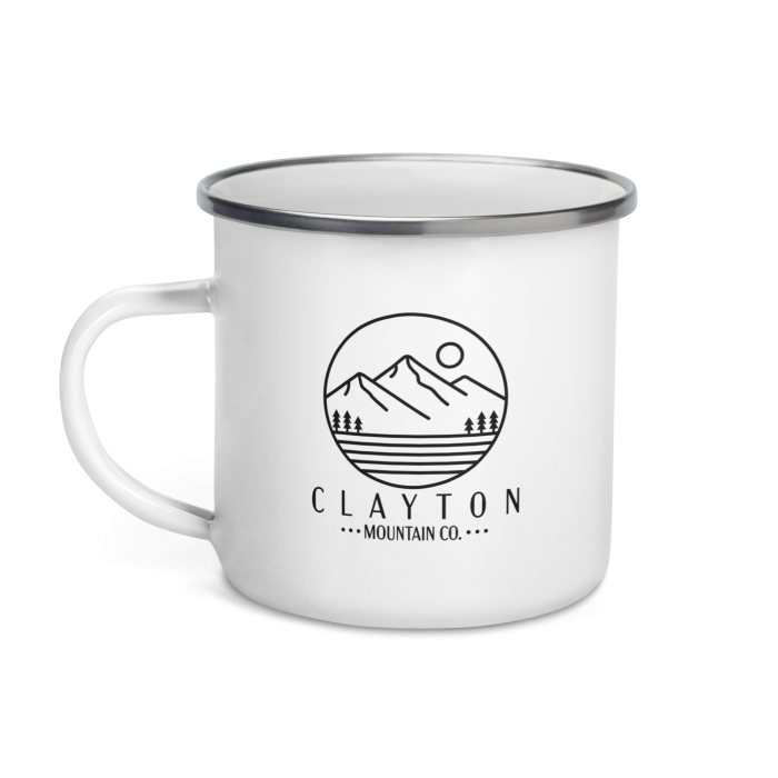 Clayton Mountain Co. - Clayton, GA - Lightweight Adventure Enamel Mug | North Georgia Design - Enamel Mug White 12 Oz Left