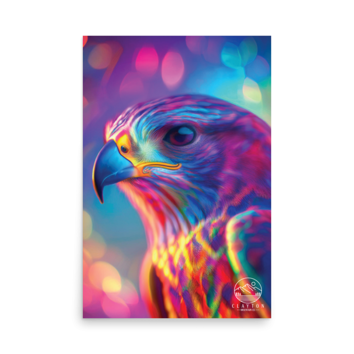 Clayton Mountain Co. - Clayton, GA - Psychedelic Hawk Poster | Vibrant 24"x36" Wildlife Artwork - Enhanced Matte Paper Poster (In) 24X36 Front