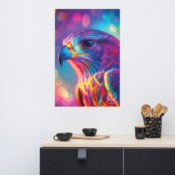 Clayton Mountain Co. - Clayton, GA - Psychedelic Hawk Poster | Vibrant 24"x36" Wildlife Artwork - Enhanced Matte Paper Poster (In) 24X36 Front