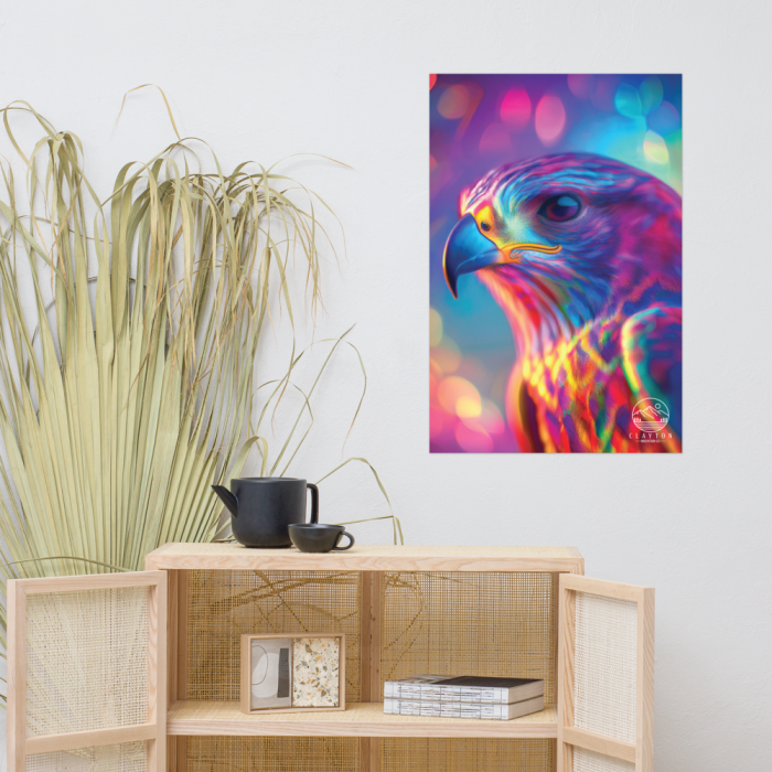 Clayton Mountain Co. - Clayton, GA - Psychedelic Hawk Poster | Vibrant 24"x36" Wildlife Artwork - Enhanced Matte Paper Poster (In) 24X36 Front