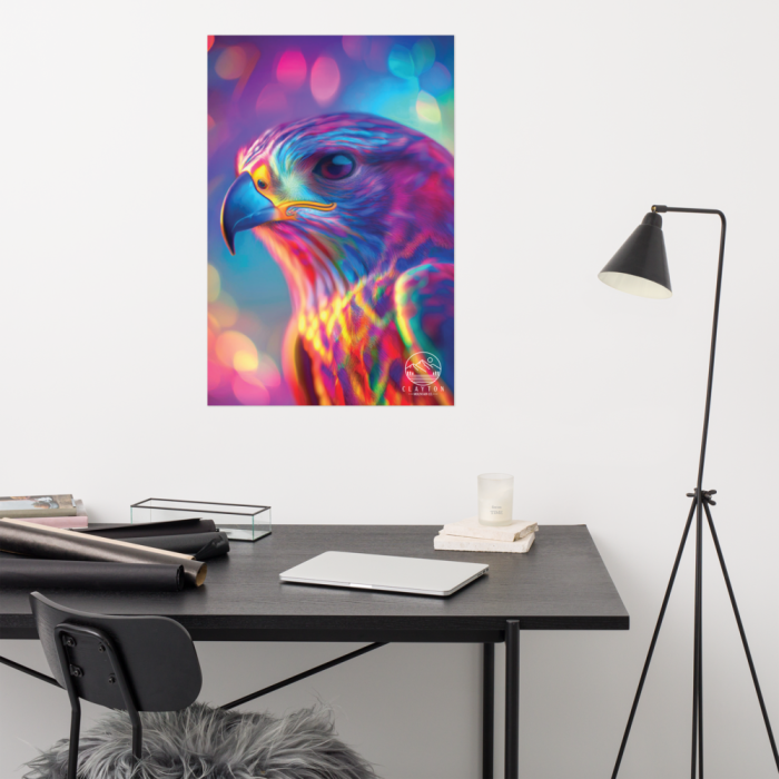 Clayton Mountain Co. - Clayton, GA - Psychedelic Hawk Poster | Vibrant 24"x36" Wildlife Artwork - Enhanced Matte Paper Poster (In) 24X36 Front