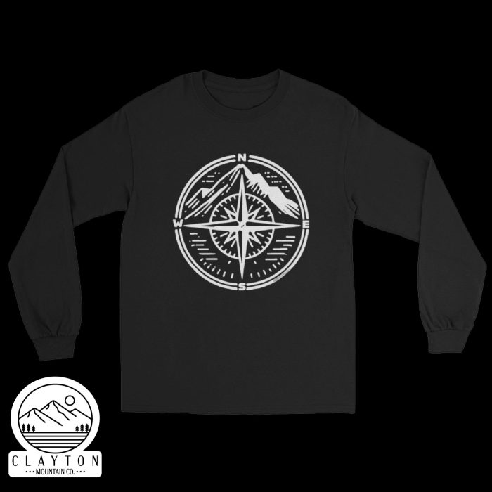 Clayton Mountain Co. - Clayton, GA - Step Into Adventure with the Compass Long-Sleeve Tee - Mens Long Sleeve Shirt Black Front 