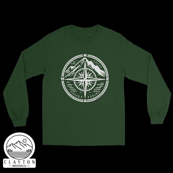 Clayton Mountain Co. - Clayton, GA - Step Into Adventure with the Compass Long-Sleeve Tee - Mens Long Sleeve Shirt Forest Green Front 