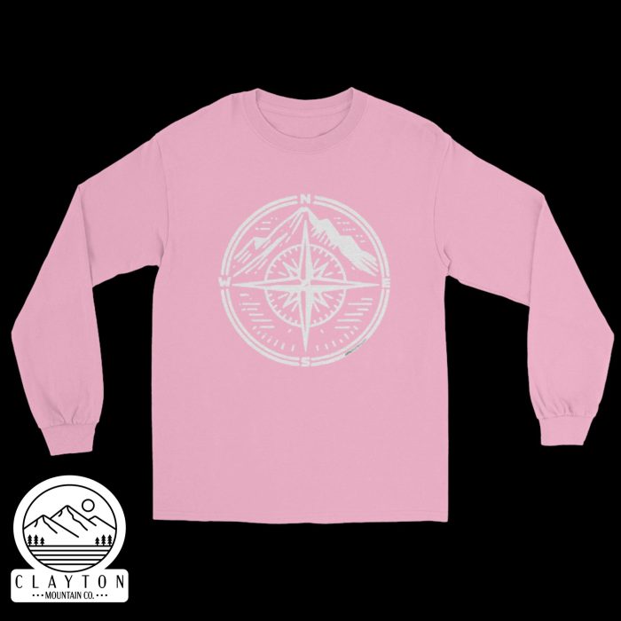 Clayton Mountain Co. - Clayton, GA - Step Into Adventure with the Compass Long-Sleeve Tee - Mens Long Sleeve Shirt Light Pink Front 