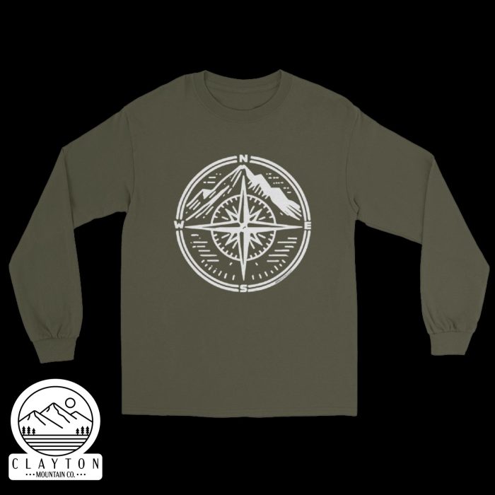 Clayton Mountain Co. - Clayton, GA - Step Into Adventure with the Compass Long-Sleeve Tee - Mens Long Sleeve Shirt Military Green Front 