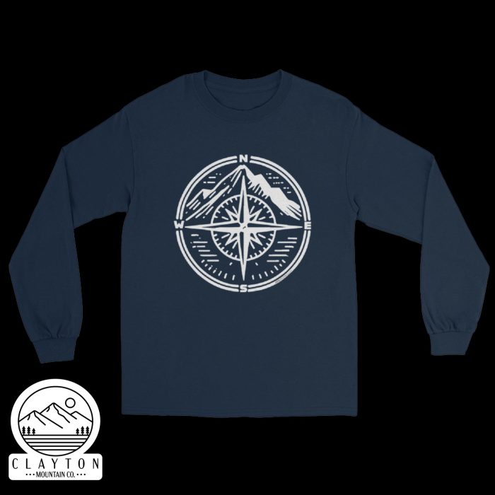 Clayton Mountain Co. - Clayton, GA - Step Into Adventure with the Compass Long-Sleeve Tee - Mens Long Sleeve Shirt Navy Front 