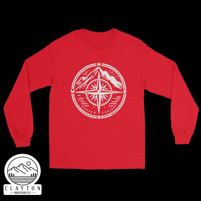 Clayton Mountain Co. - Clayton, GA - Step Into Adventure with the Compass Long-Sleeve Tee - Mens Long Sleeve Shirt Red Front 