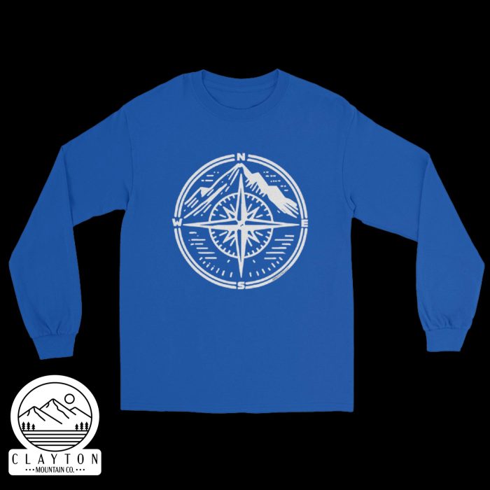 Clayton Mountain Co. - Clayton, GA - Step Into Adventure with the Compass Long-Sleeve Tee - Mens Long Sleeve Shirt Royal Front 