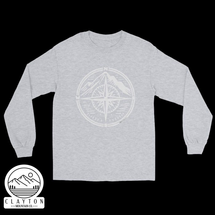 Clayton Mountain Co. - Clayton, GA - Step Into Adventure with the Compass Long-Sleeve Tee - Mens Long Sleeve Shirt Sport Grey Front 