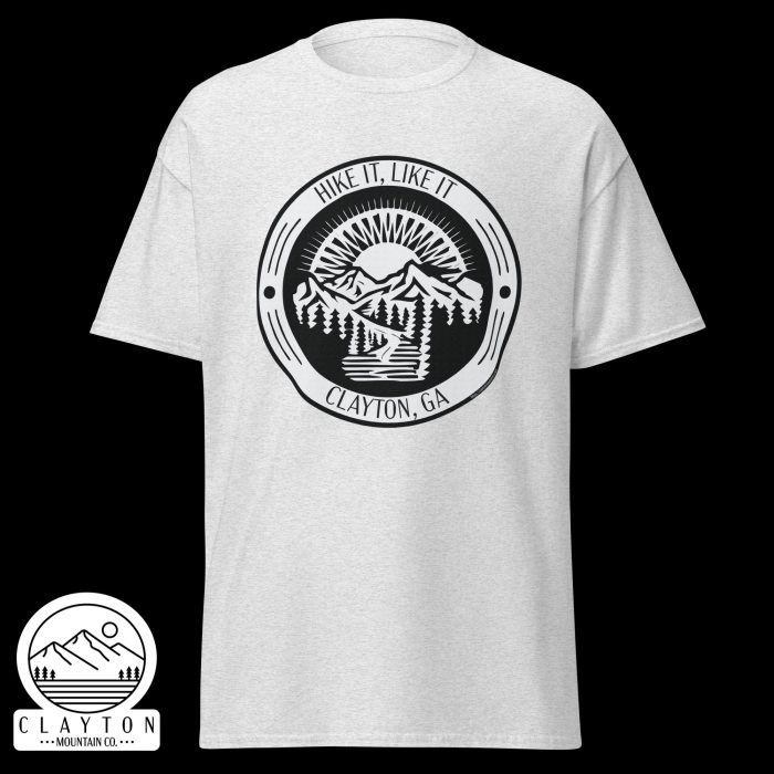 Clayton Mountain Co. - Clayton, GA - Hike It, Like It T-Shirt | Clayton, GA Outdoor Adventure Tee - Unisex Classic Tee Ash Front 