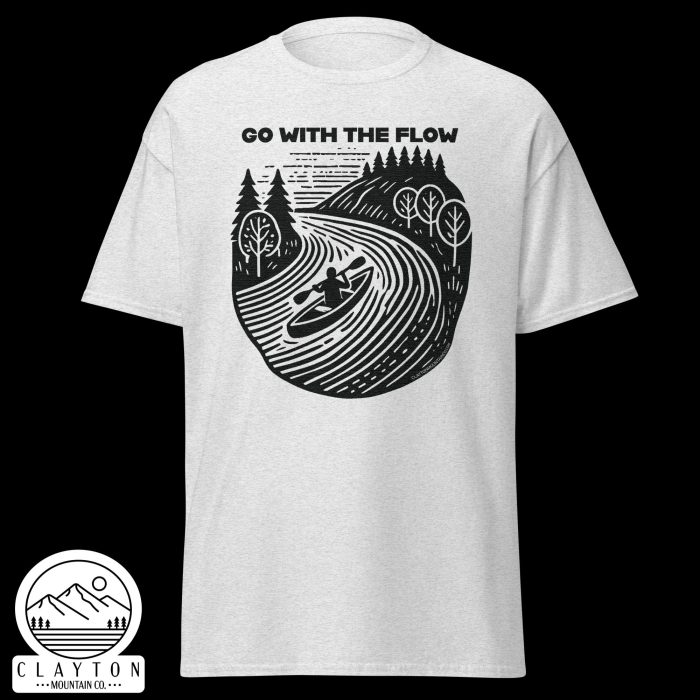 Clayton Mountain Co. - Clayton, GA - Go With The Flow T-Shirt - Kayak Adventure Tee - Unisex Classic Tee Ash Front 