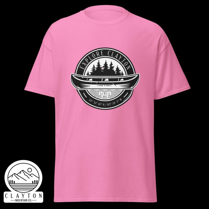 Clayton Mountain Co. - Clayton, GA - Explore Clayton Canoe T-Shirt – Nature-Inspired Adventure Tee for Outdoor Lovers - Unisex Classic Tee Azalea Front 