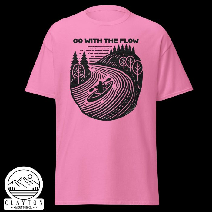 Clayton Mountain Co. - Clayton, GA - Go With The Flow T-Shirt - Kayak Adventure Tee - Unisex Classic Tee Azalea Front 