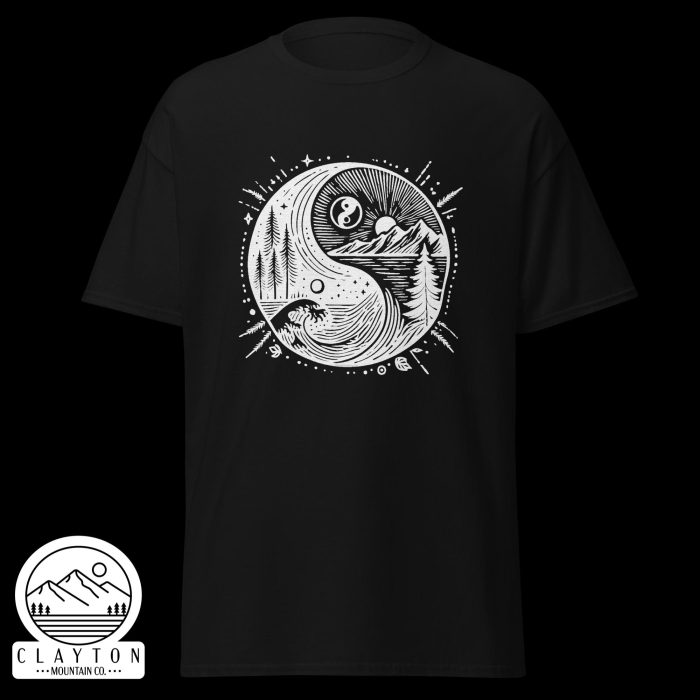 Clayton Mountain Co. - Clayton, GA - Yin With Nature T-Shirt - Unisex Classic Tee Black Front