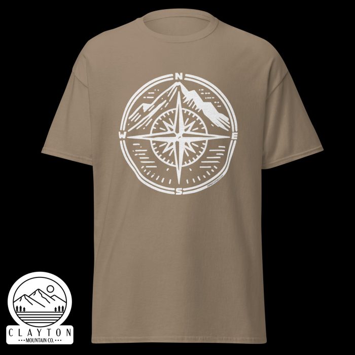 Clayton Mountain Co. - Clayton, GA - Adventure Awaits Compass Tee – Navigate Your Journey - Unisex Classic Tee Brown Savana Front 