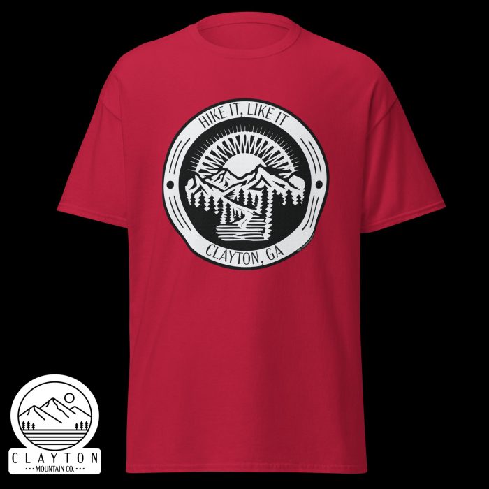 Clayton Mountain Co. - Clayton, GA - Hike It, Like It T-Shirt | Clayton, GA Outdoor Adventure Tee - Unisex Classic Tee Cardinal Front 