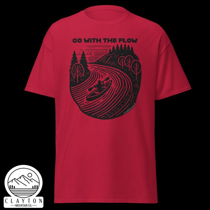 Clayton Mountain Co. - Clayton, GA - Go With The Flow T-Shirt - Kayak Adventure Tee - Unisex Classic Tee Cardinal Front 