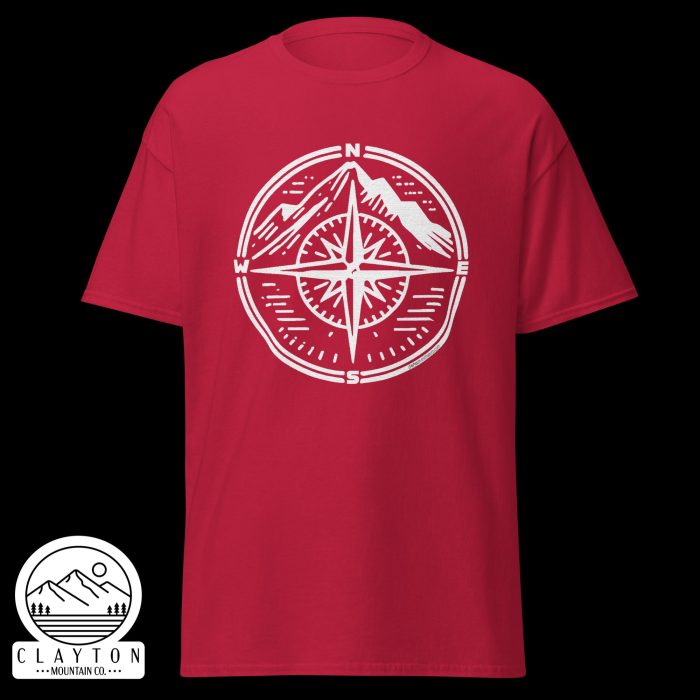 Clayton Mountain Co. - Clayton, GA - Adventure Awaits Compass Tee – Navigate Your Journey - Unisex Classic Tee Cardinal Front 