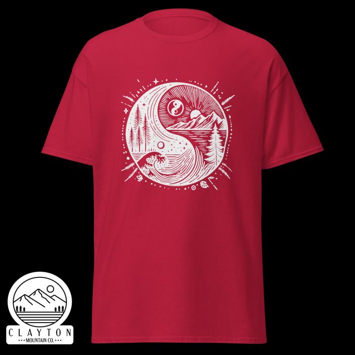 Clayton Mountain Co. - Clayton, GA - Yin With Nature T-Shirt - Unisex Classic Tee Cardinal Red Front