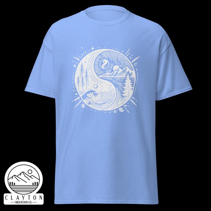 Clayton Mountain Co. - Clayton, GA - Yin With Nature T-Shirt - Unisex Classic Tee Carolina Blue Front