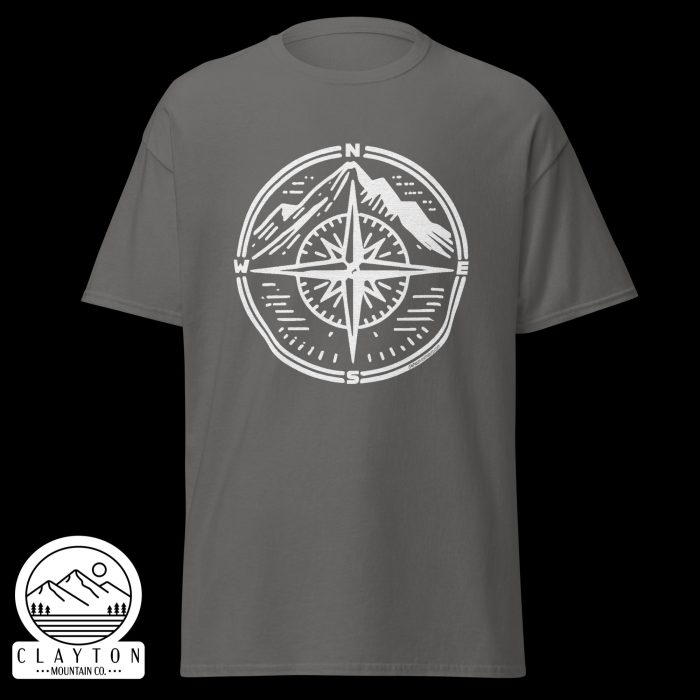 Clayton Mountain Co. - Clayton, GA - Adventure Awaits Compass Tee – Navigate Your Journey - Unisex Classic Tee Charcoal Front 