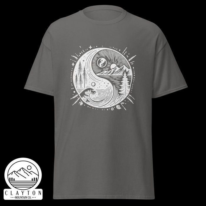 Clayton Mountain Co. - Clayton, GA - Yin With Nature T-Shirt - Unisex Classic Tee Charcoal Front