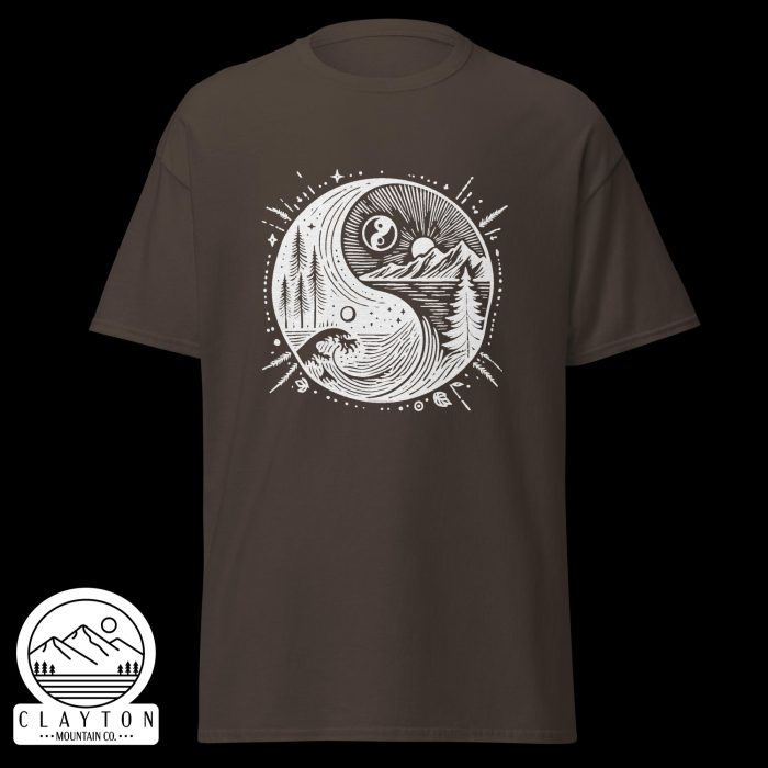 Clayton Mountain Co. - Clayton, GA - Yin With Nature T-Shirt - Unisex Classic Tee Dark Chocolate Front