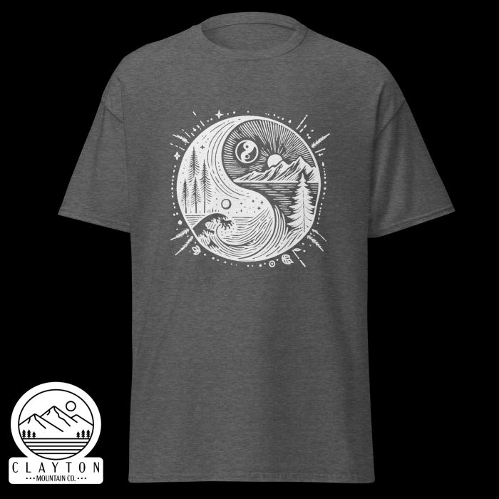 Clayton Mountain Co. - Clayton, GA - Yin With Nature T-Shirt - Unisex Classic Tee Dark Heather Front