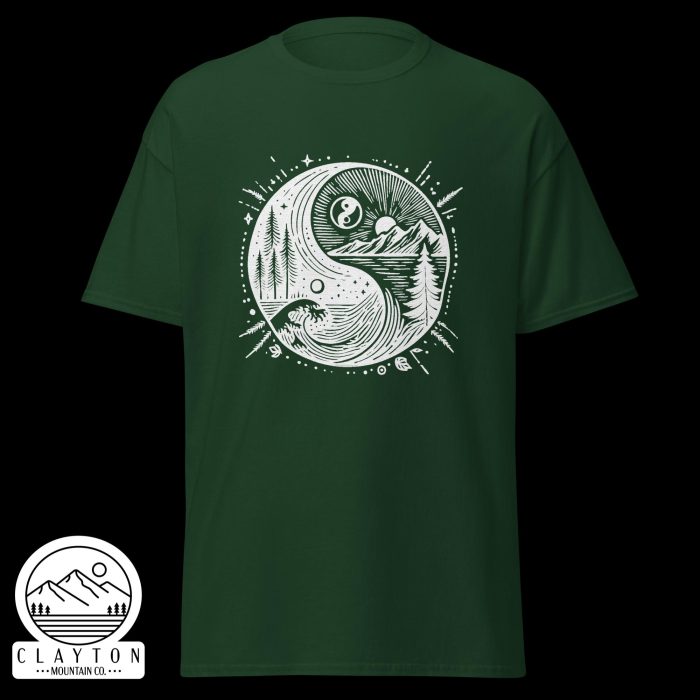 Clayton Mountain Co. - Clayton, GA - Yin With Nature T-Shirt - Unisex Classic Tee Forest Green Front