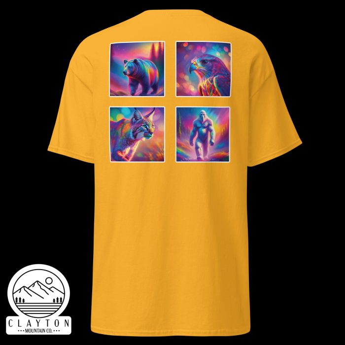 Clayton Mountain Co. - Clayton, GA - Wildlife Psychedelic Spirit T-Shirt | North Georgia Adventure Design - Unisex Classic Tee Gold Back 