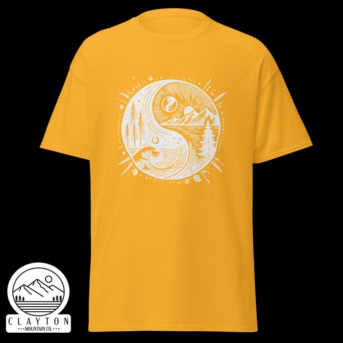 Clayton Mountain Co. - Clayton, GA - Yin With Nature T-Shirt - Unisex Classic Tee Gold Front