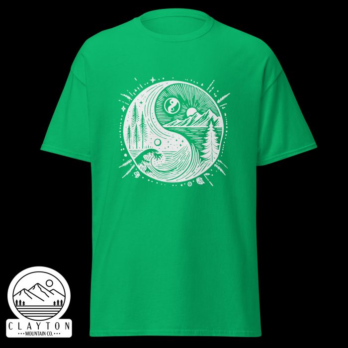 Clayton Mountain Co. - Clayton, GA - Yin With Nature T-Shirt - Unisex Classic Tee Irish Green Front