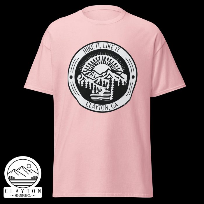 Clayton Mountain Co. - Clayton, GA - Hike It, Like It T-Shirt | Clayton, GA Outdoor Adventure Tee - Unisex Classic Tee Light Pink Front 