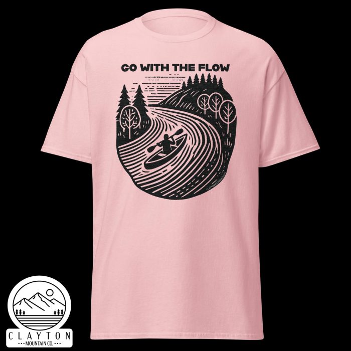 Clayton Mountain Co. - Clayton, GA - Go With The Flow T-Shirt - Kayak Adventure Tee - Unisex Classic Tee Light Pink Front 