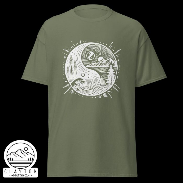 Clayton Mountain Co. - Clayton, GA - Yin With Nature T-Shirt - Unisex Classic Tee Military Green Front