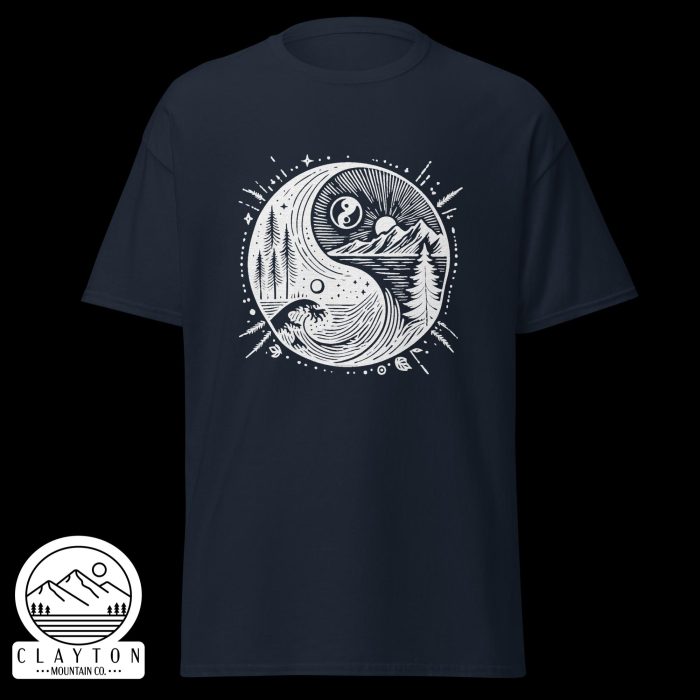 Clayton Mountain Co. - Clayton, GA - Yin With Nature T-Shirt - Unisex Classic Tee Navy Blue Front