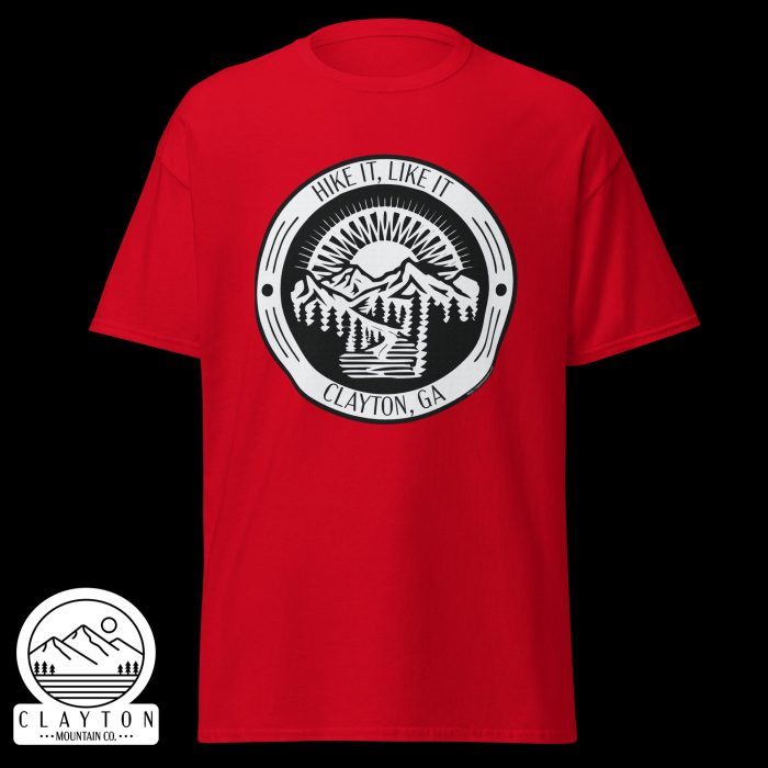 Clayton Mountain Co. - Clayton, GA - Hike It, Like It T-Shirt | Clayton, GA Outdoor Adventure Tee - Unisex Classic Tee Red Front 