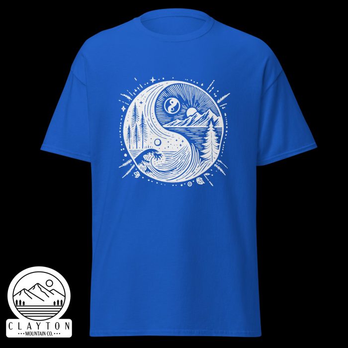 Clayton Mountain Co. - Clayton, GA - Yin With Nature T-Shirt - Unisex Classic Tee Royal Blue Front