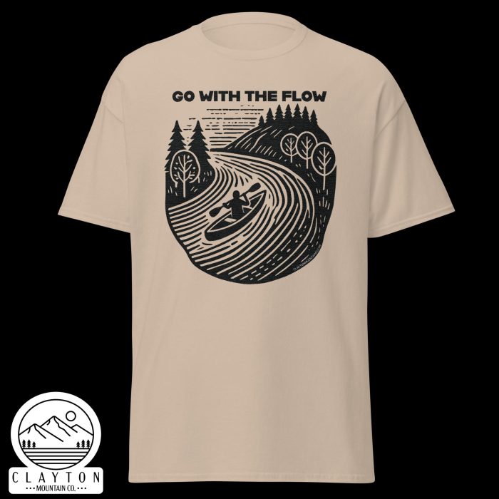 Clayton Mountain Co. - Clayton, GA - Go With The Flow T-Shirt - Kayak Adventure Tee - Unisex Classic Tee Sand Front 