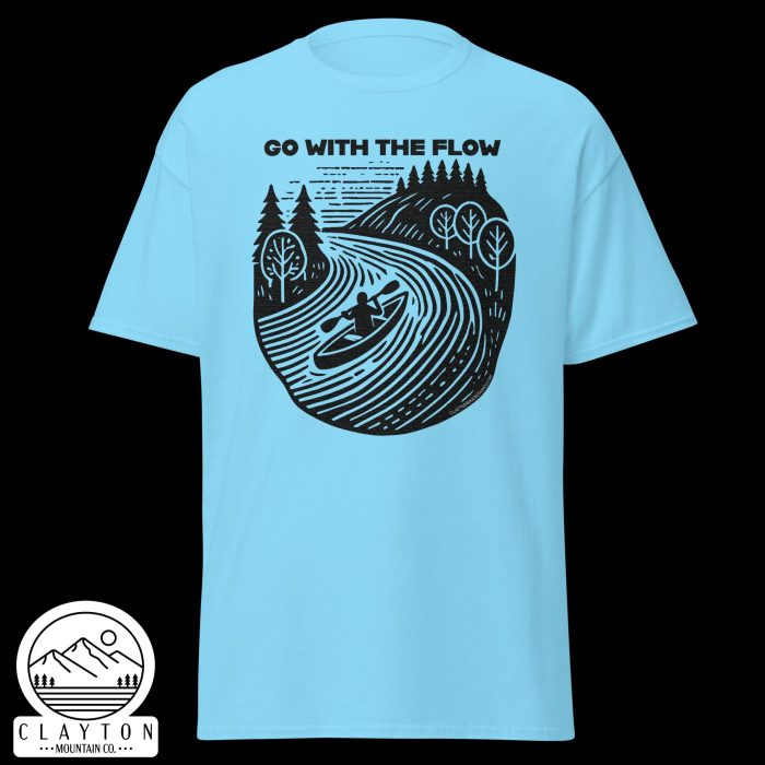 Clayton Mountain Co. - Clayton, GA - Go With The Flow T-Shirt - Kayak Adventure Tee - Unisex Classic Tee Sky Front 