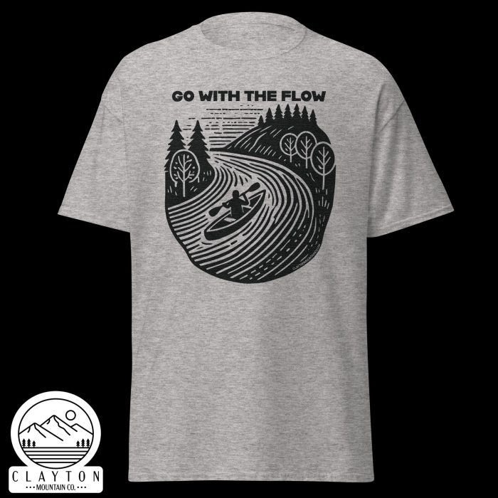 Clayton Mountain Co. - Clayton, GA - Go With The Flow T-Shirt - Kayak Adventure Tee - Unisex Classic Tee Sport Grey Front 