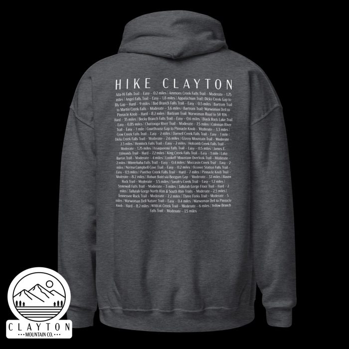 Clayton Mountain Co. - Clayton, GA - Northeast Georgia Hiking Trails Adventure Blended Hoodie - Unisex Heavy Blend Hoodie Dark Heather Back 