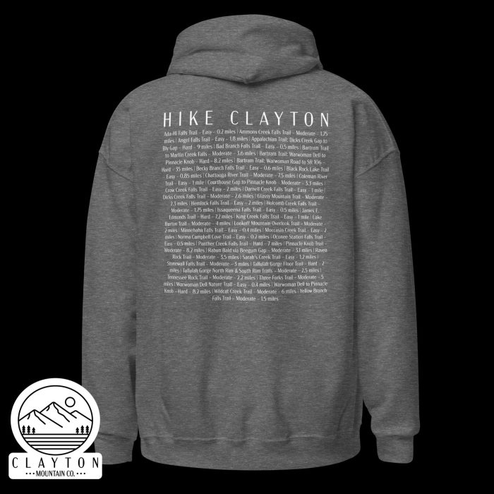 Clayton Mountain Co. - Clayton, GA - Northeast Georgia Hiking Trails Adventure Blended Hoodie - Unisex Heavy Blend Hoodie Graphite Heather Back 