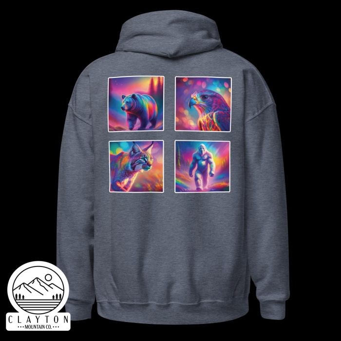 Clayton Mountain Co. - Clayton, GA - Wildlife Psychedelic Spirit Blended Hoodie | Vibrant North Georgia Design - Unisex Heavy Blend Hoodie Heather Sport Dark Navy Back 