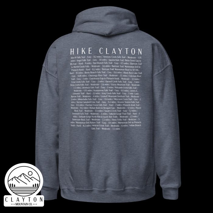 Clayton Mountain Co. - Clayton, GA - Northeast Georgia Hiking Trails Adventure Blended Hoodie - Unisex Heavy Blend Hoodie Heather Sport Dark Navy Back 