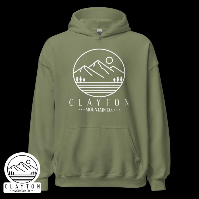 Clayton Mountain Co. - Clayton, GA - Clayton Mountain Co. - Clayton, GA Logo Blended Hoodie | North Georgia Mountains Style - Unisex Heavy Blend Hoodie Military Green Front 