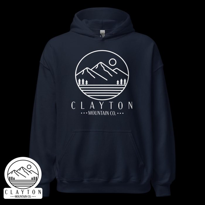 Clayton Mountain Co. - Clayton, GA - Clayton Mountain Co. - Clayton, GA Logo Blended Hoodie | North Georgia Mountains Style - Unisex Heavy Blend Hoodie Navy Front 