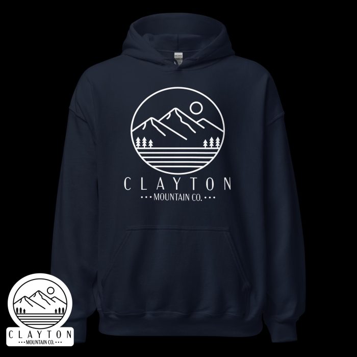 Clayton Mountain Co. - Clayton, GA - Northeast Georgia Hiking Trails Adventure Blended Hoodie - Unisex Heavy Blend Hoodie Navy Front 