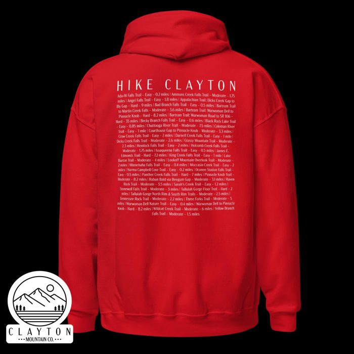 Clayton Mountain Co. - Clayton, GA - Northeast Georgia Hiking Trails Adventure Blended Hoodie - Unisex Heavy Blend Hoodie Red Back 