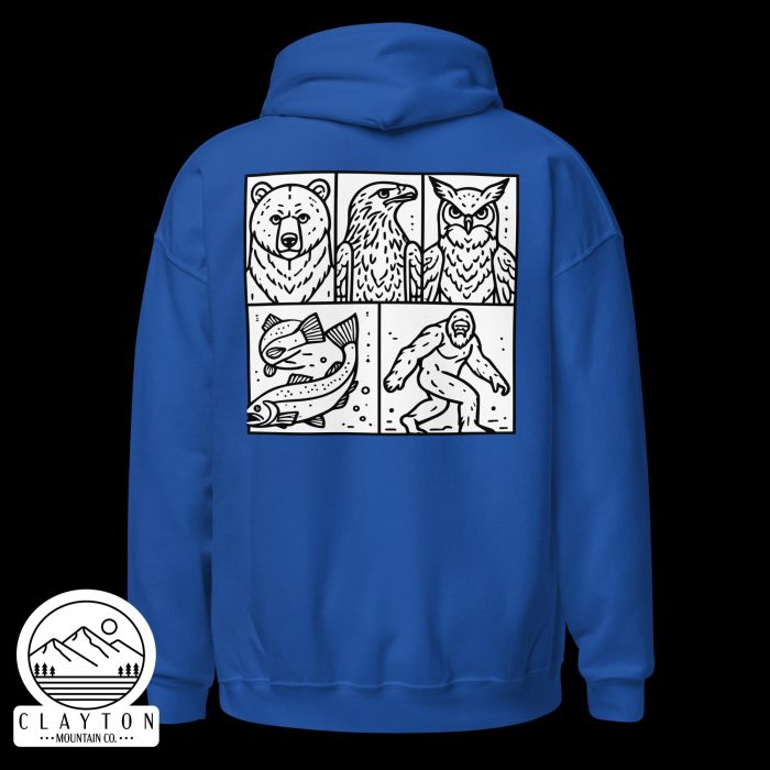 Clayton Mountain Co. - Clayton, GA - Wildlife & Mythology Blended Hoodie | North Georgia Adventure Design - Unisex Heavy Blend Hoodie Royal Back 